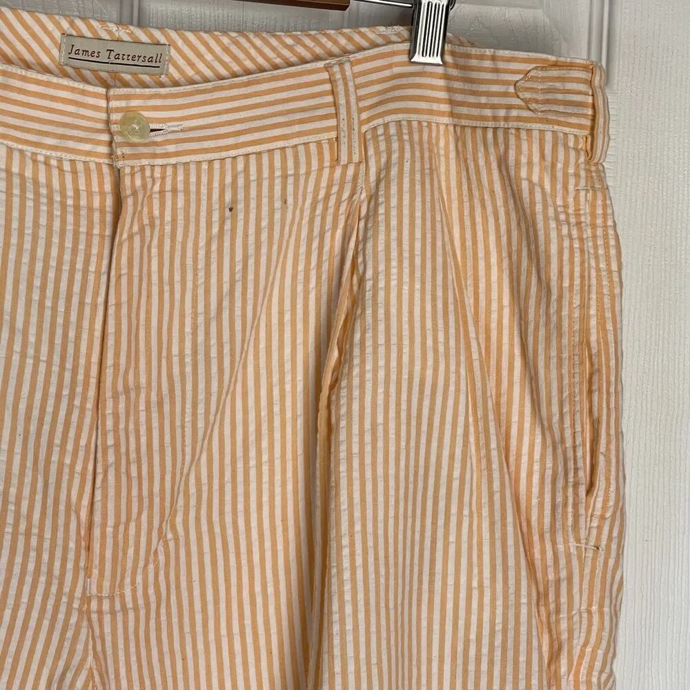 Men’s Shorts Size 38 Cotton Orange Pleated James Tattersall - Picture 13 of 16